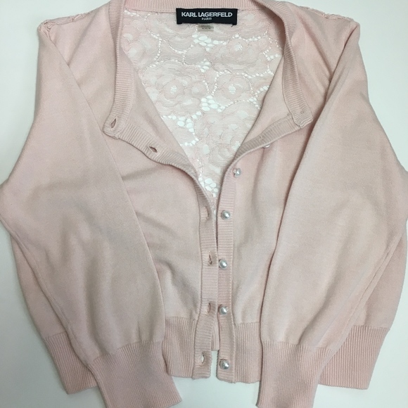 NWOT KARL LAGERFELD ROSE LACE PANEL CARDIGAN M - Picture 3 of 6